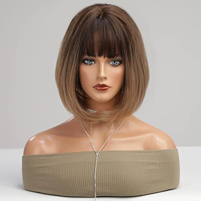 DILLARDS Haircube Wigs For Women Short Ombre Bob Wig 12 Inch Brown Wigs For White Women With Bangs - Image 4